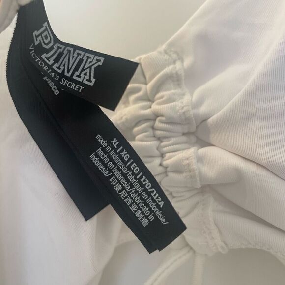 New Victoria's Secret Pink Ruched Front One Piece Swimsuit White XL White - Picture 7 of 8